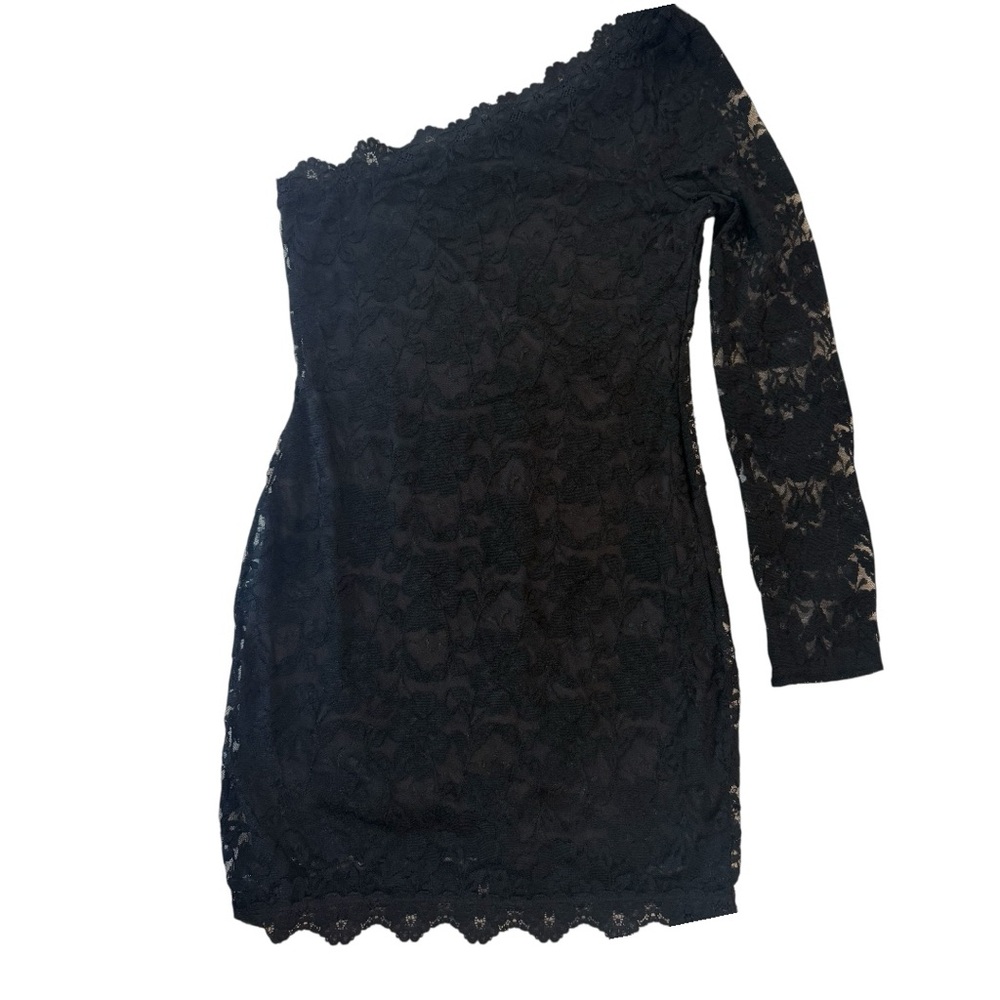 🆕 The Vintage Shop Black Lace One-Shoulder Dress Size L